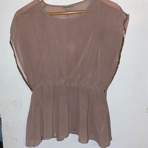 Tan blouse with gold detail (size L)